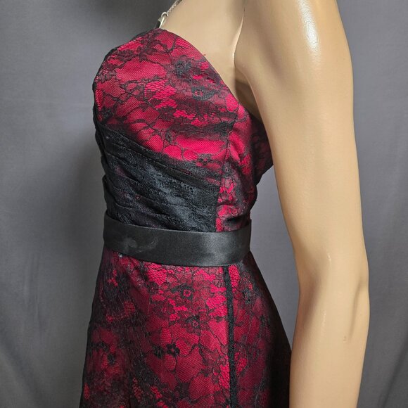 Y2K Gothic Vampy Prom Party Formal Dress Size S Red Black Lace Overlay Strapless - Picture 6 of 11
